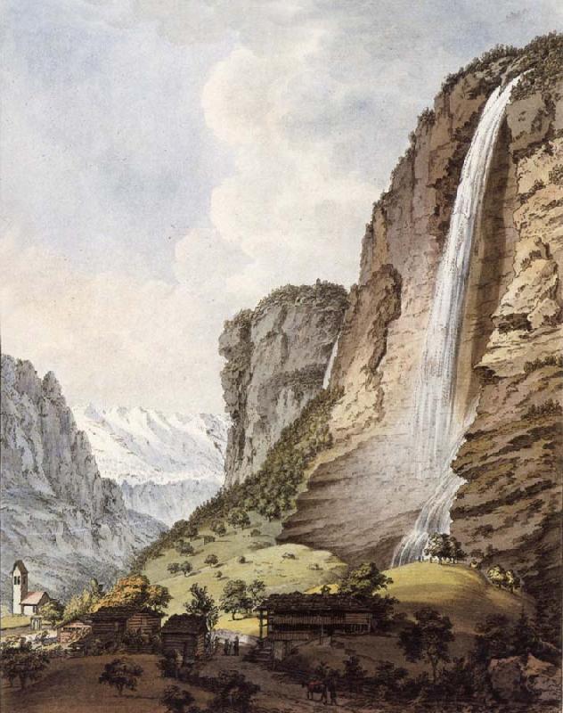 Johann Ludwig Aberli Fall d-eau apellee Staubbach in the Vallee Louterbrunen China oil painting art